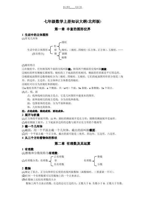 七年级数学知识大纲(北师版)