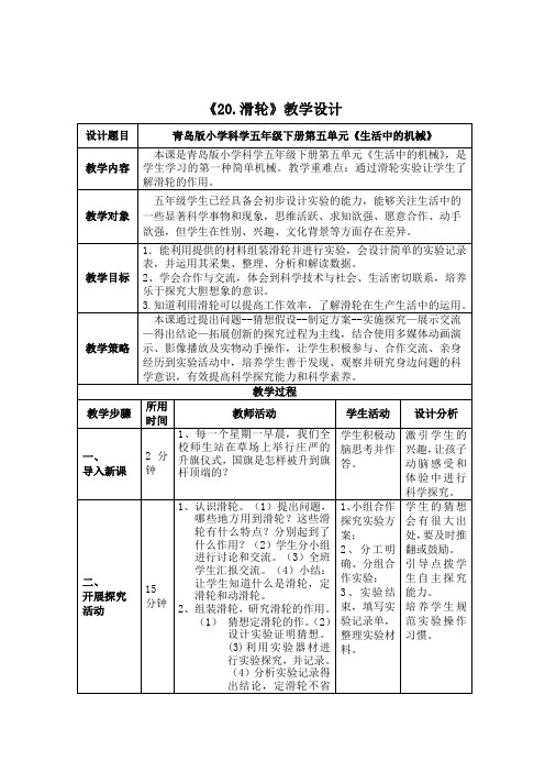 小学科学_20.滑轮教学设计学情分析教材分析课后反思