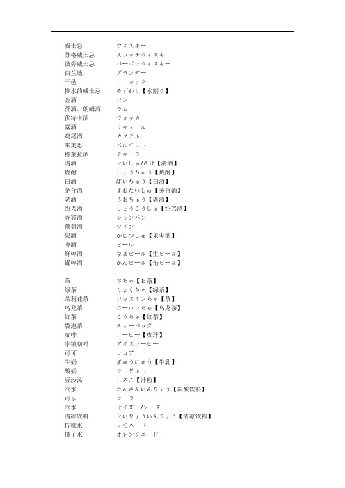 酒水饮料的日语