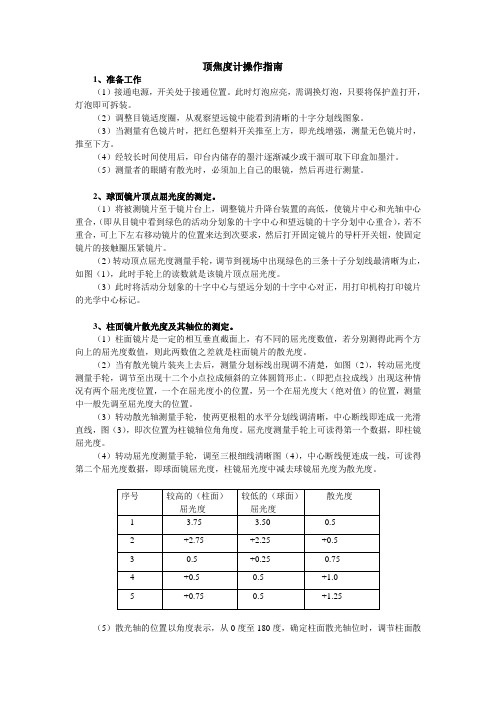 顶焦度计操作指南