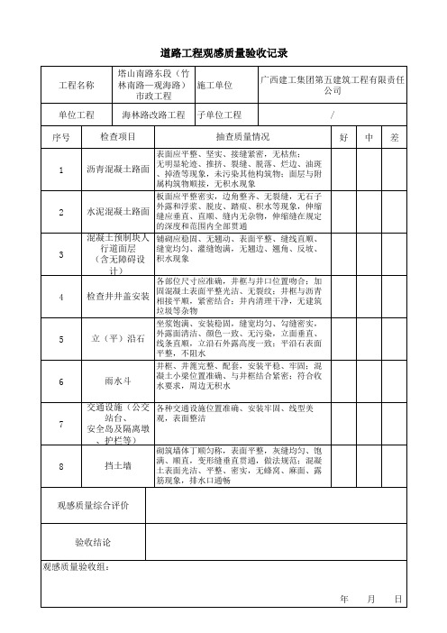 道路工程观感质量验收记录