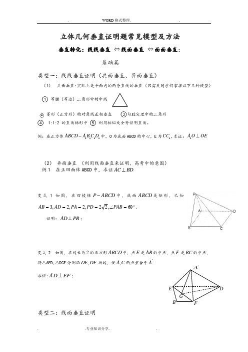 2017年__高二年级立体几何垂直证明题常见模型和方法