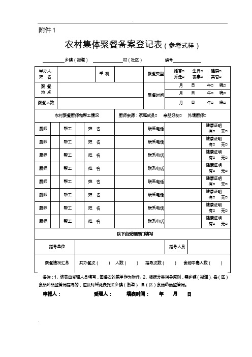 农村集体聚餐备案登记表