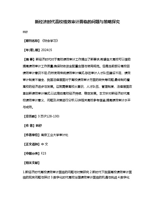 新经济时代高校绩效审计面临的问题与策略探究