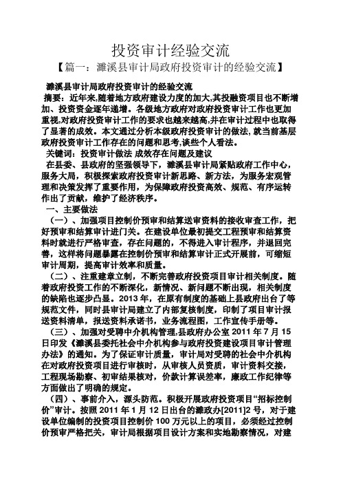投资审计经验交流
