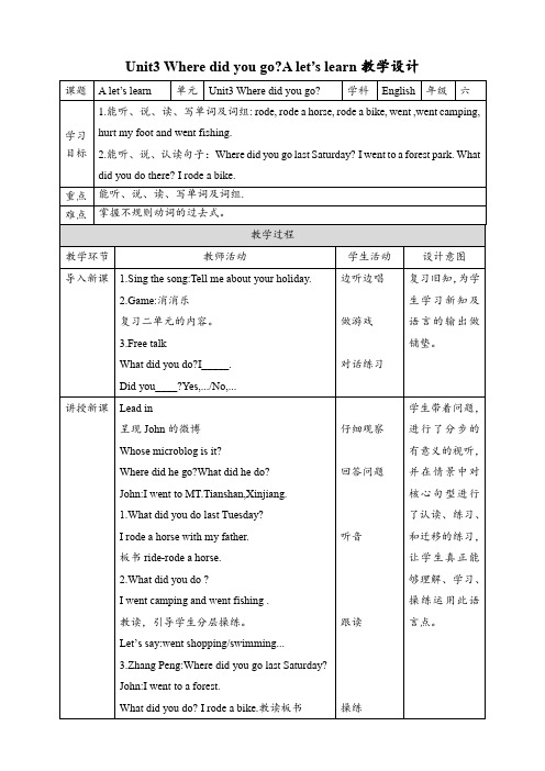 小学英语人教版六年级下册《A let's learn》教学设计