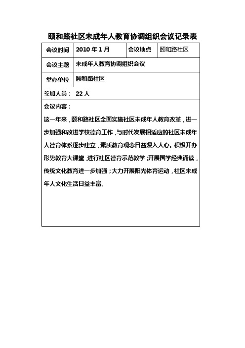 2010年颐和路社区未成年人教育协调组织会议记录