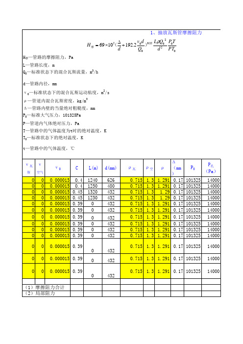 瓦斯抽放阻力计算