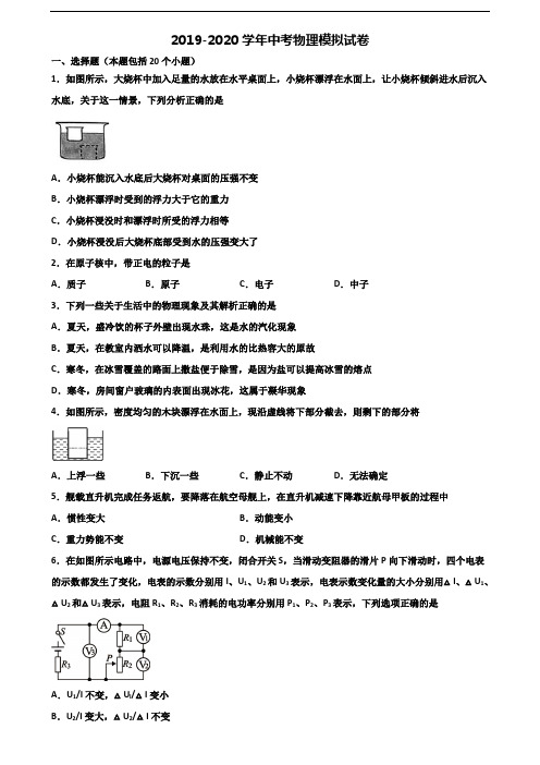 2020学年上海市闵行区中考物理复习检测试题