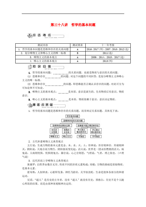 江苏省高中政治学业水平测试复习 第三十八讲 哲学的基本问题讲解 新人教版必修4