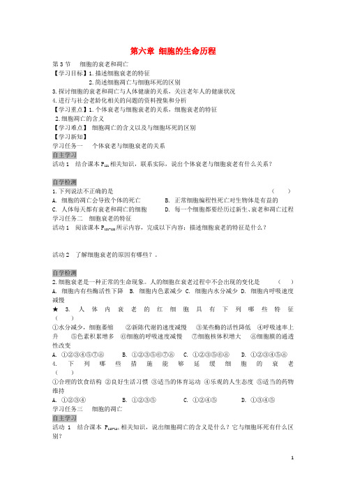 高中生物 6.3 细胞的衰老和凋亡导学案 新人教版必修1