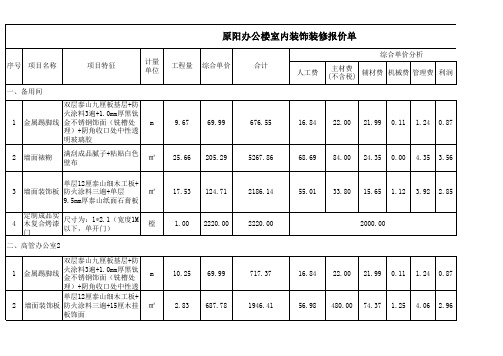 办公楼室内装修报价范例