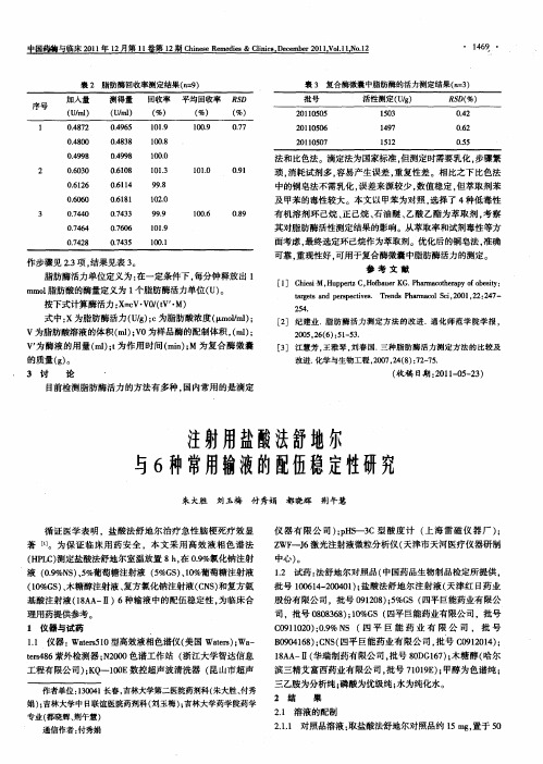 注射用盐酸法舒地尔与6种常用输液的配伍稳定性研究