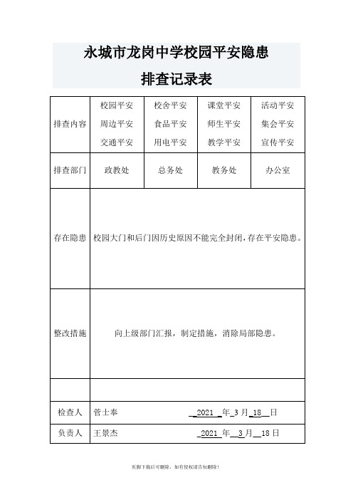 校园安全隐患排查记录表