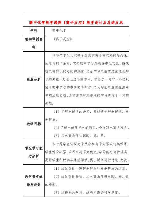 高中化学教学课例《离子反应》课程思政核心素养教学设计及总结反思