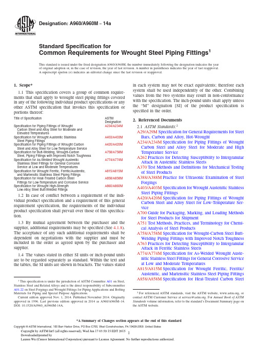 ASTM A960 A960M -2014 普通要求的锻制钢管管件的标准规范(英文版).jbws3845