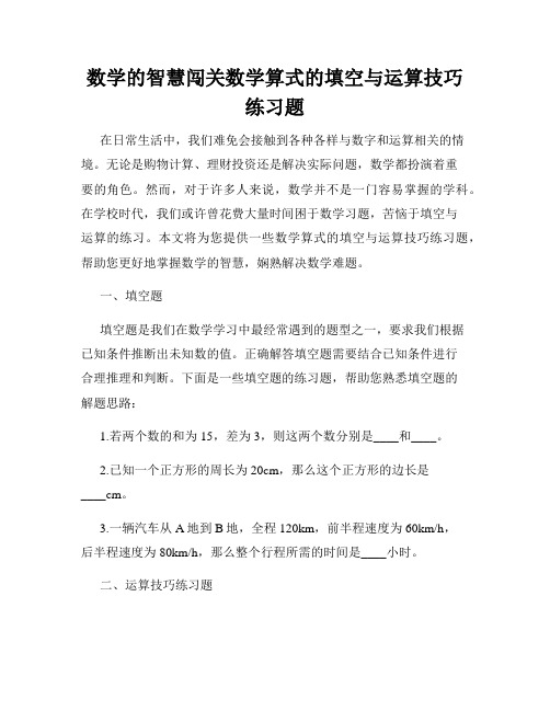 数学的智慧闯关数学算式的填空与运算技巧练习题