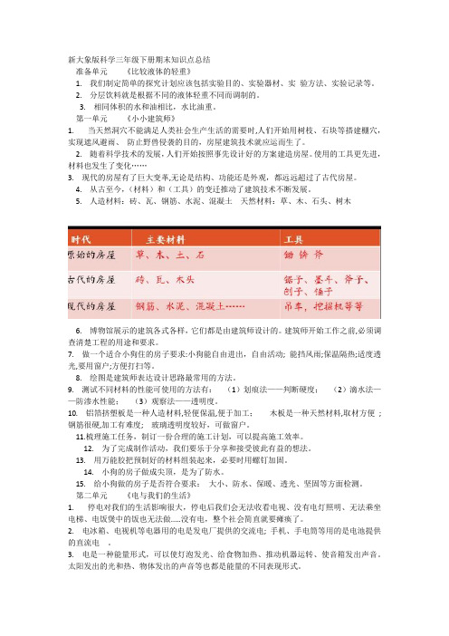 新大象版科学三年级下册期末知识点总结