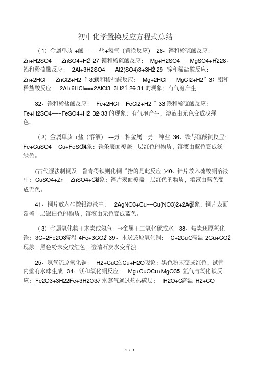 初中化学置换反应方程式总结.pdf