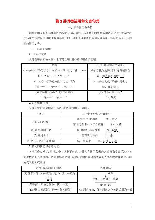 通用版2020高考语文文言文阅读第二步第3讲词类活用和文言句式讲义