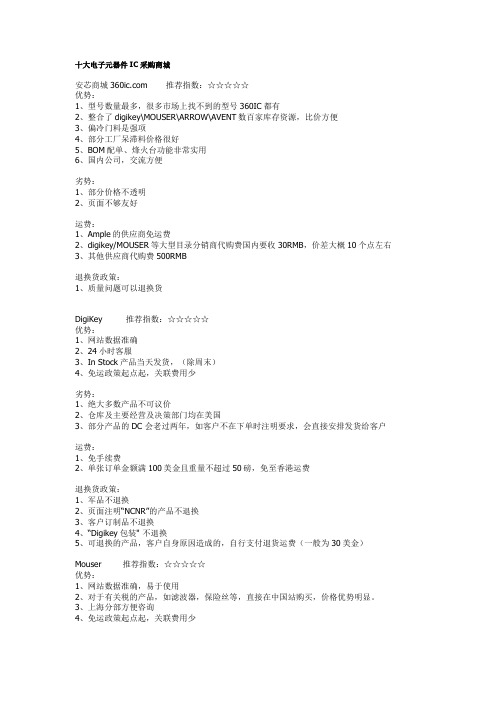 10大电子元器件零售商信息