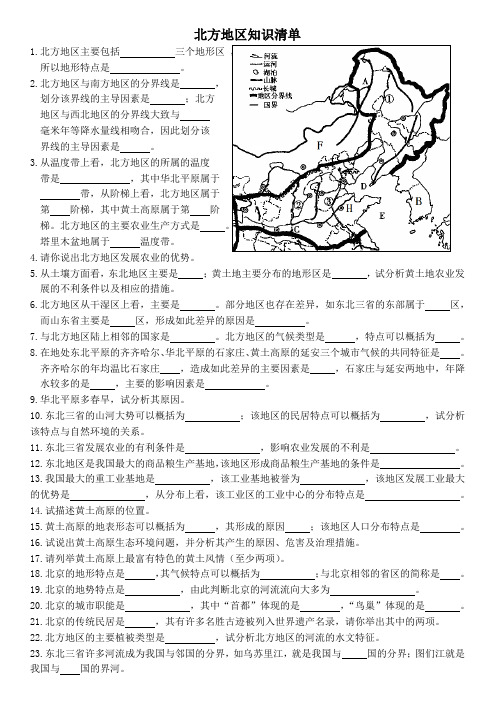 北方地区知识清单