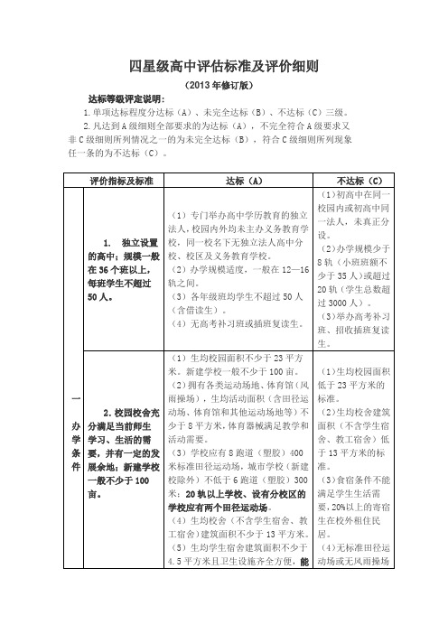 四星级高中评估标准及评价细则