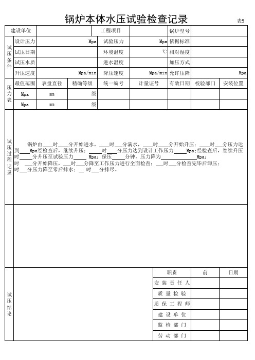 锅炉本体水压试验检查记录