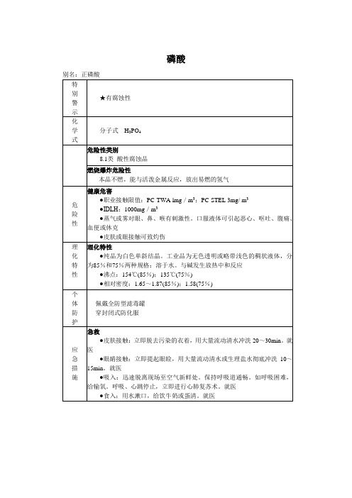 磷酸MSDS化学品安全技术说明书