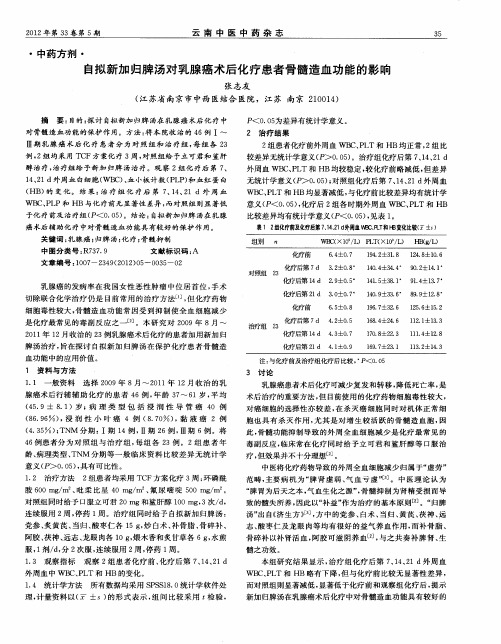 自拟新加归脾汤对乳腺癌术后化疗患者骨髓造血功能的影响