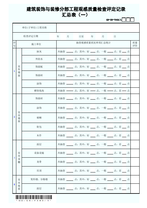 7.3.4.3 建筑装饰与装修分部工程观感质量检查评定记录汇总表(一)