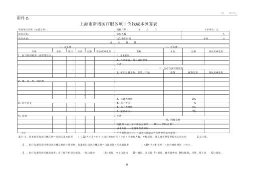 上海市新增医疗服务项目价格成本测算表