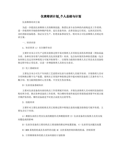 仪表培训计划_个人总结与计划