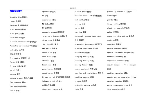 汽车制造专业英语词汇大全