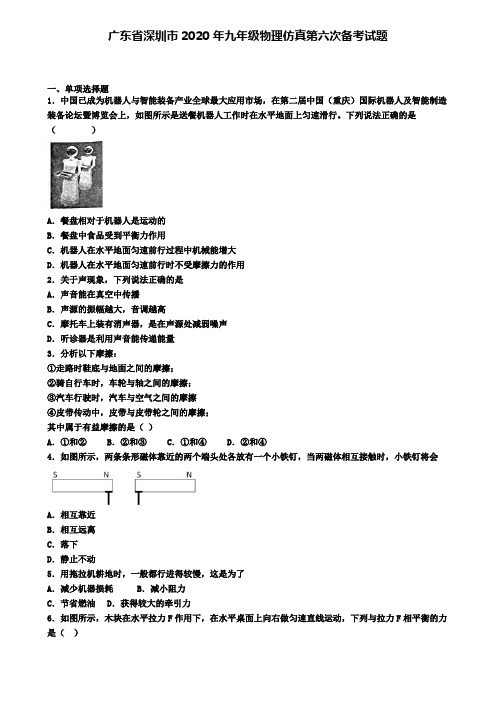 广东省深圳市2020年九年级物理仿真第六次备考试题