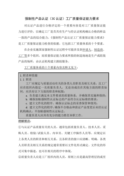 强制性产品认证(3C认证)工厂质量保证能力要求(包括说明)