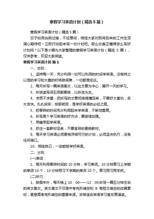 寒假学习英语计划（精选5篇）