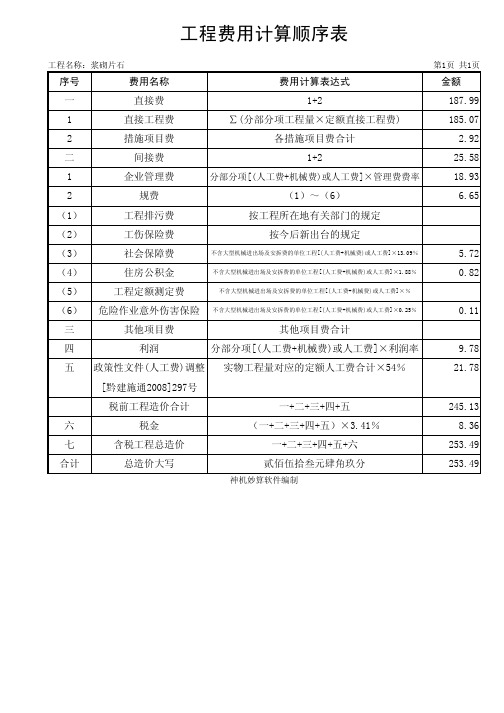 神机妙算(取费2)表