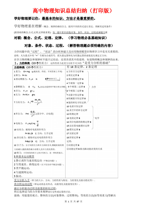 高中物理知识点归纳汇总