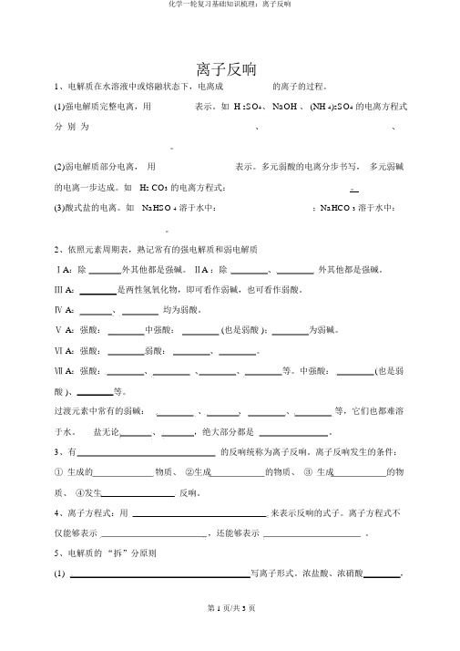 化学一轮复习基础知识梳理：离子反应