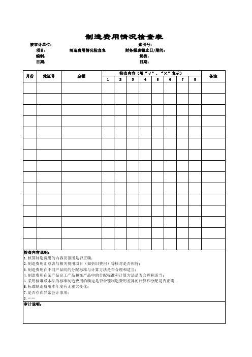 审计工作底稿-存货-制造费用情况检查表