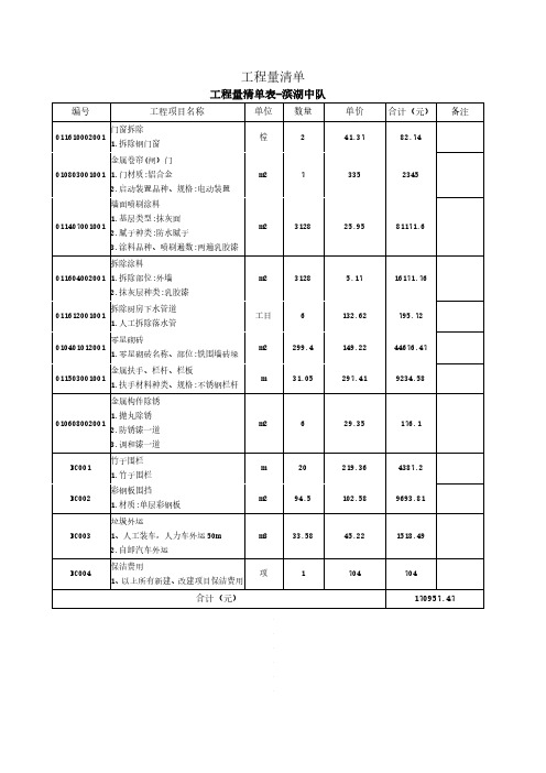 工程量清单