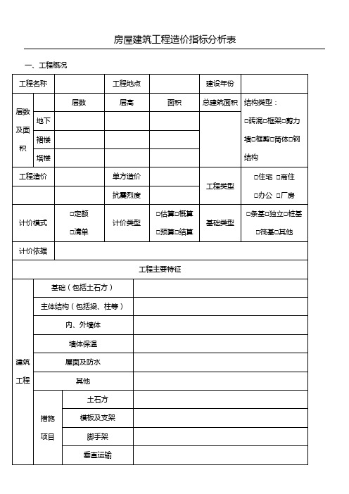 工程造价指标分析表格模板