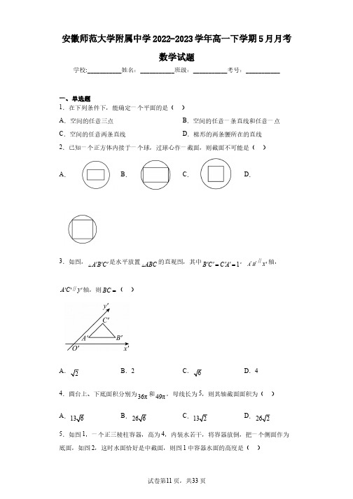 安徽师范大学附属中学2022-2023学年高一下学期5月月考数学试题