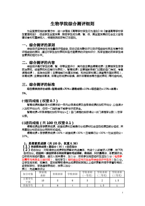 湖南大学 生物学院新综合测评细则