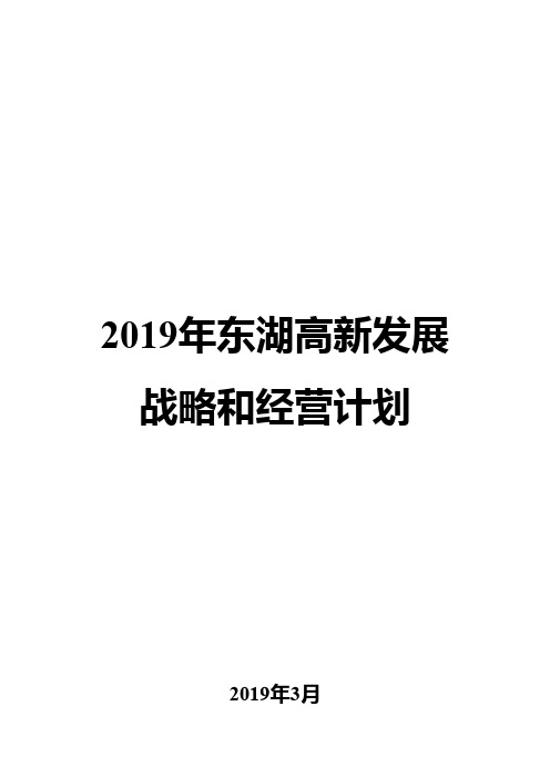 2019年东湖高新发展战略和经营计划