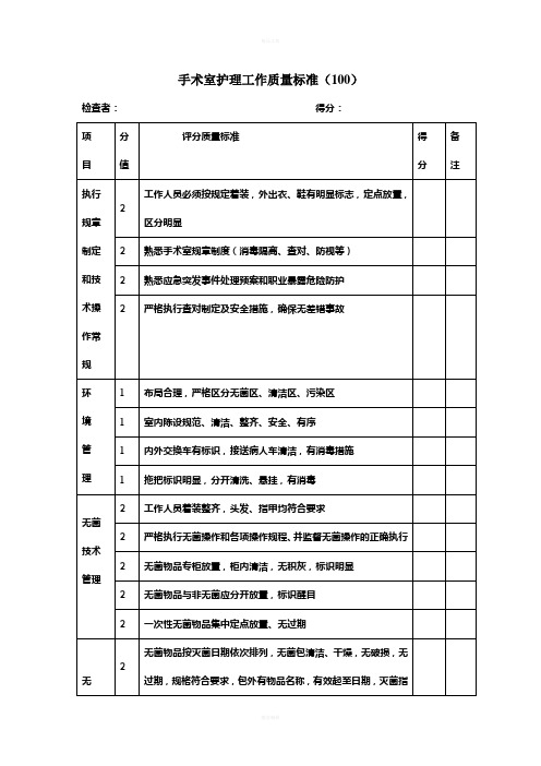 手术室护理工作质量标准