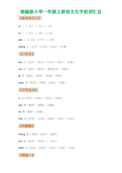 最新部编版小学一年级上册语文生字组词汇总