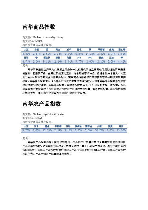 南华各个指数说明文档