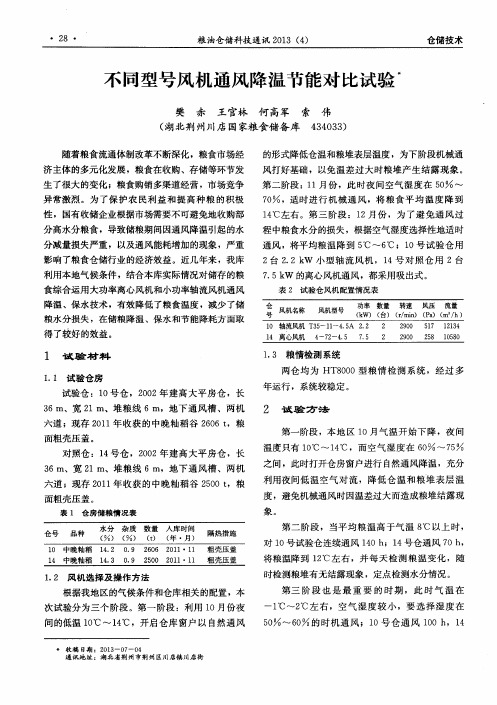 不同型号风机通风降温节能对比试验